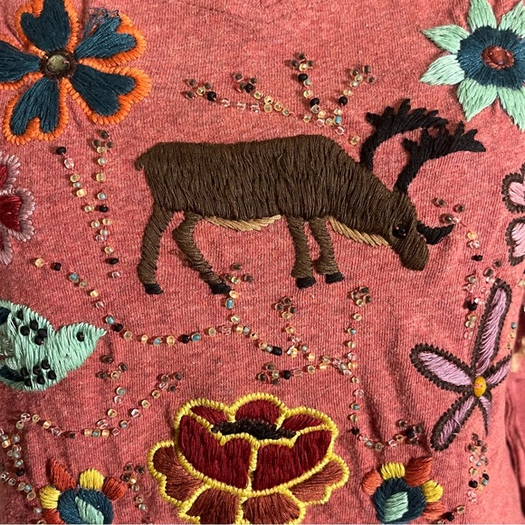 NWT Double D Ranch Embroidered Moose Elk Floral Beaded Long Sleeve Top — Size 1X - Picture 4 of 15